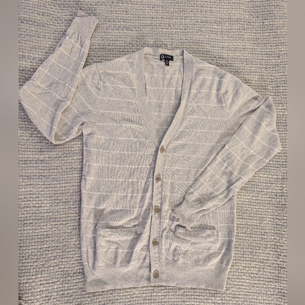 J. Crew Gray & White Striped Cashmere Blend Boyfriend Cardigan Size S